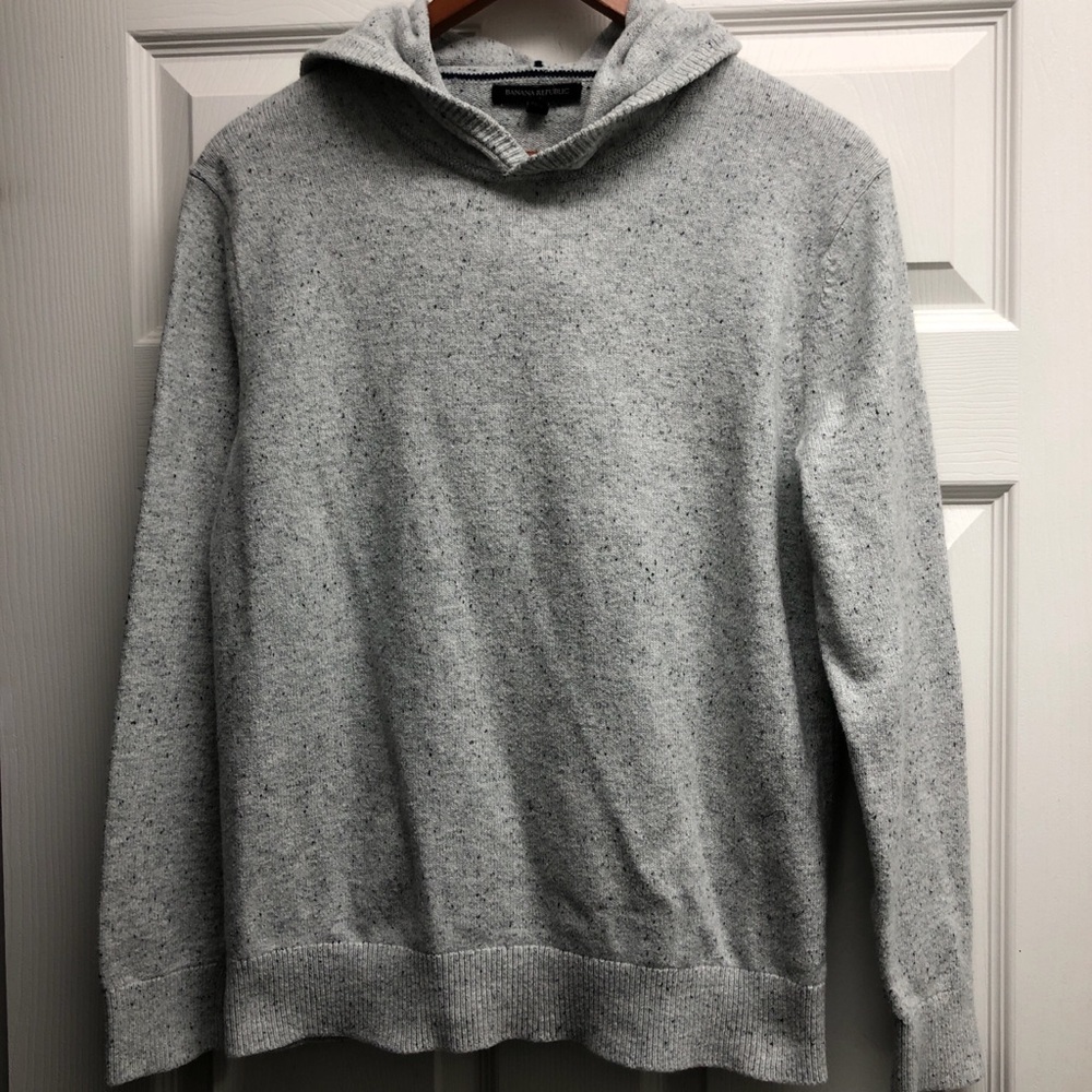 Men's Banana Republic Medium Light Gray Hooded Knit Shirt